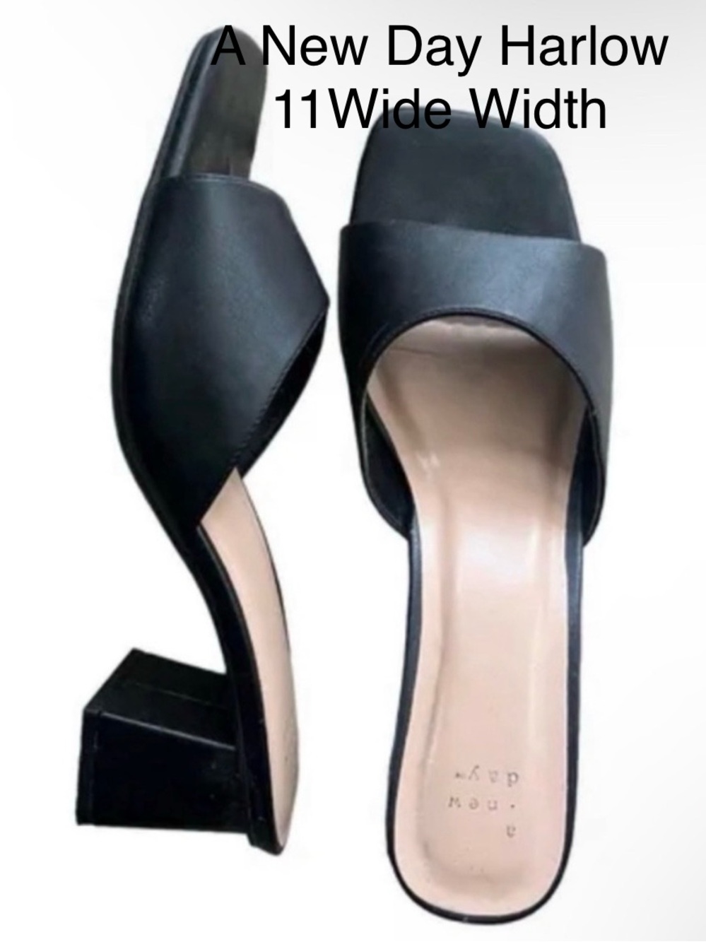 6/$20 a new day HARLOW Black Block Heel Slide Mules 11 Wide With NWT